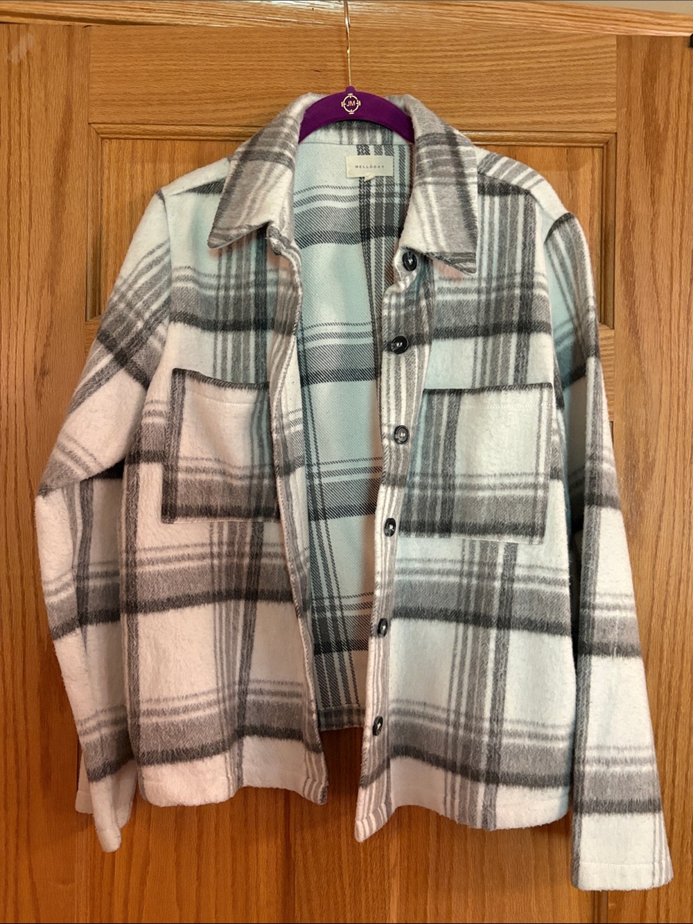 MELLODAY Plaid Button Jacket in Cream & Gray